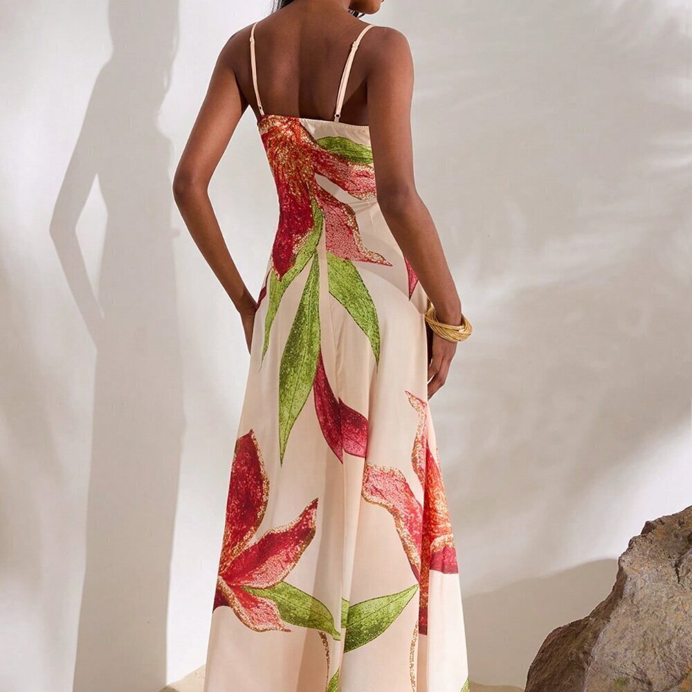 Multicolor Boho Women's Woven Printed Long Dress With Spaghetti Straps - Picture 3 of 7